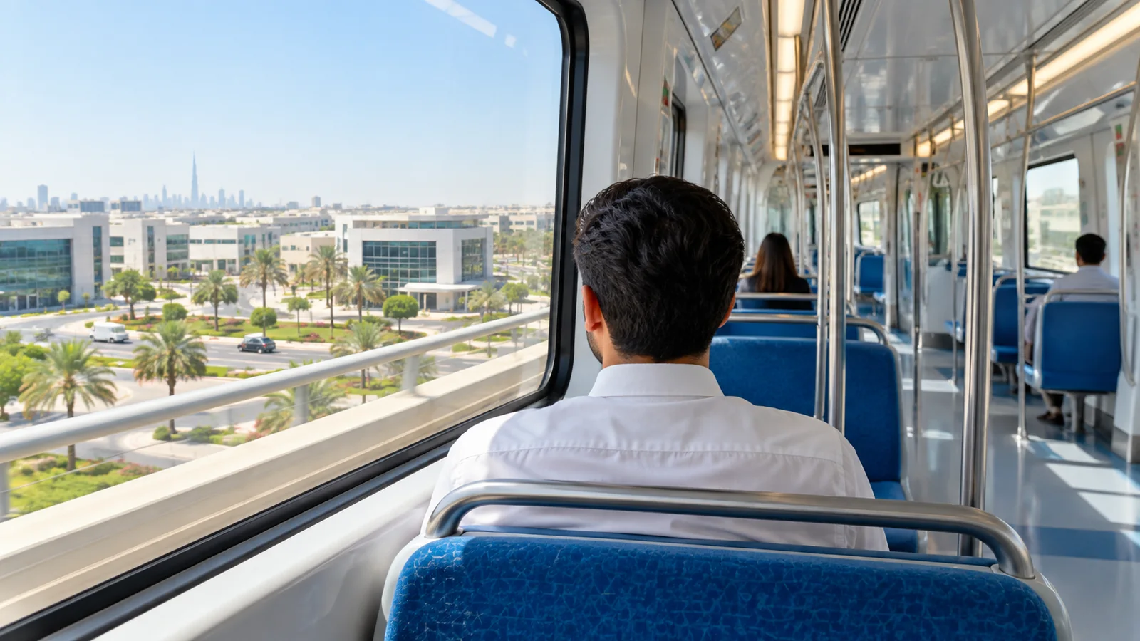 Illustration of a metro journey towards a Dubai business district