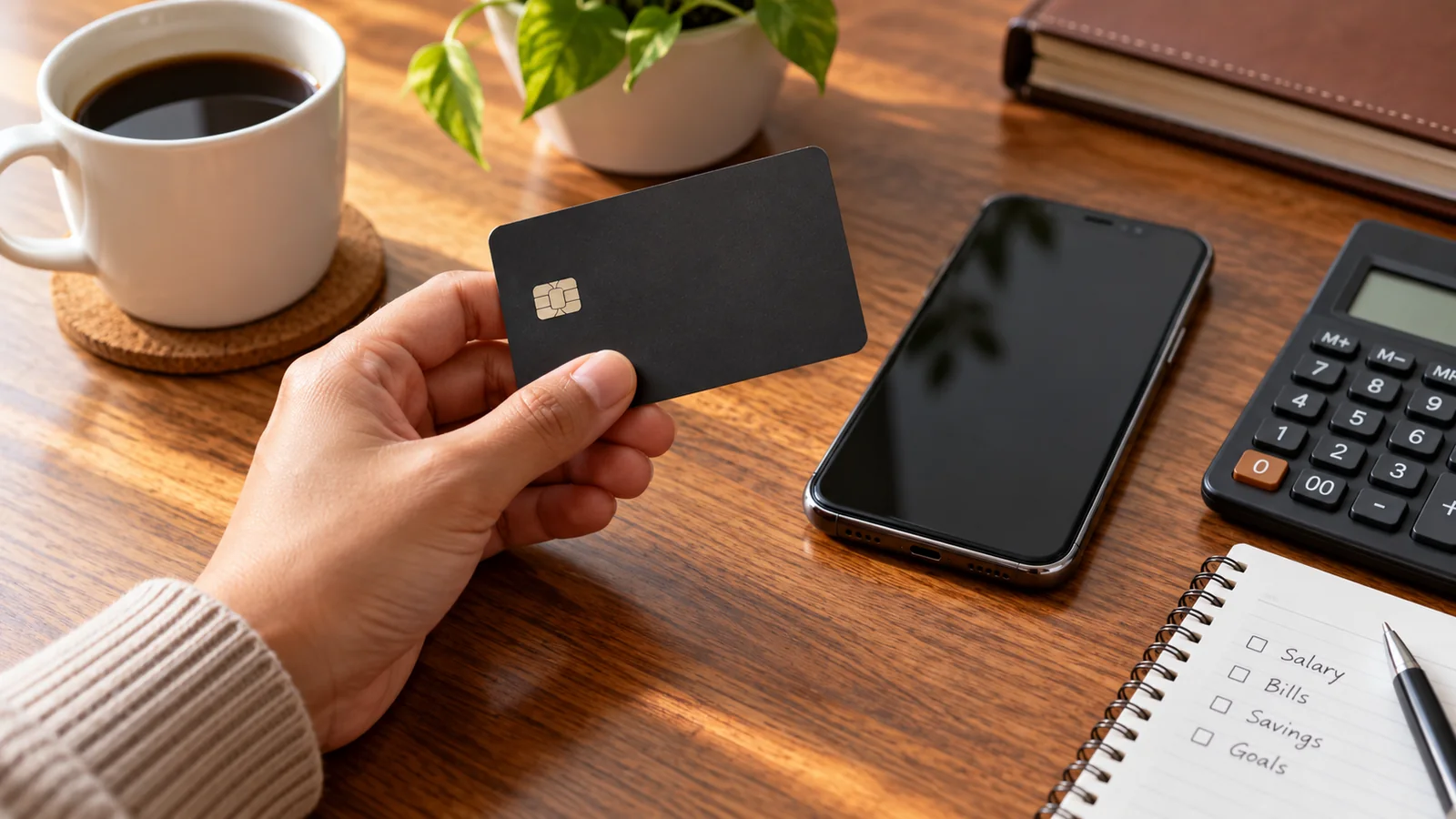 Illustration of a payroll card and phone for a balance check