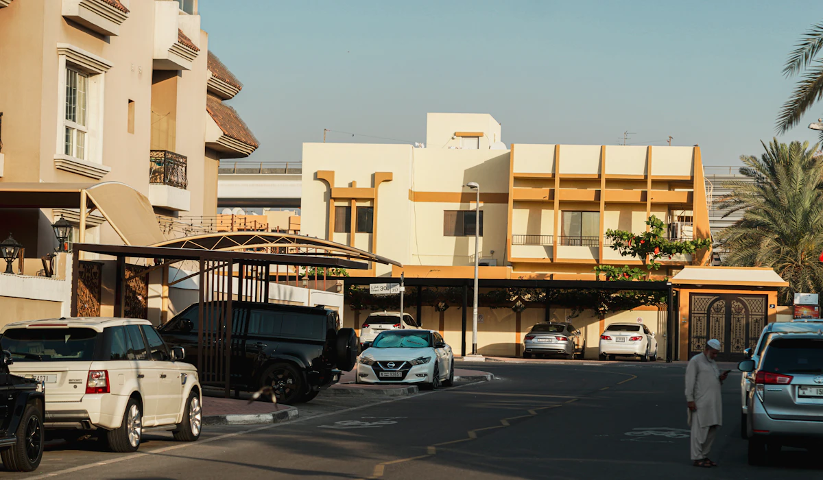 Parked cars beside a residential street